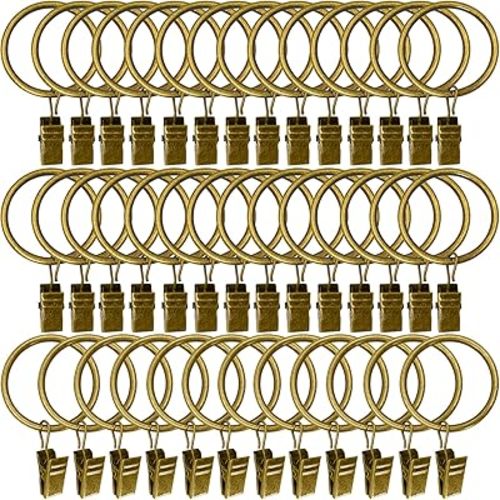 40 Pack Metal Curtain Rings with Clips, Drapery Clips with Rings, Curtain Rod Clips Hooks, Decorative Windows Hanging Curtain Hangers, 1.5 Inch Interior Diameter, Bronze