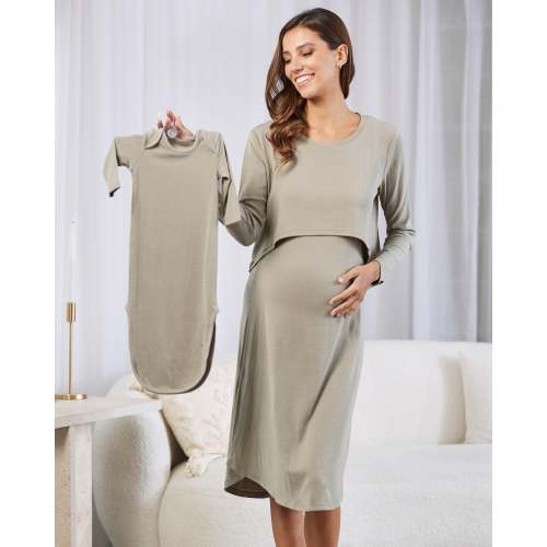2-Piece Leah Maternity Loungewear/Sleepwear Set + Matching Baby Onesie - Sage Green