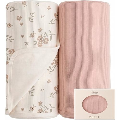 Konssy 2 Pack Ribbed Knit Swaddle Blankets for Baby Boys & Girls, 33"x42"