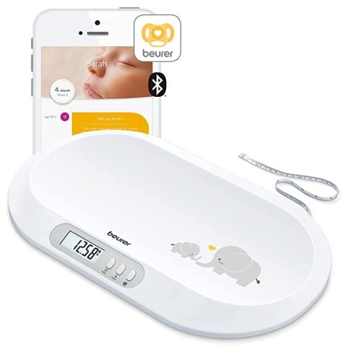 Beurer BY90 Baby Scale, Pet Scale, Digital, with Measuring Tape, tracking weight with App | For: Infant, Newborn, Toddler /Puppy, Cat - Animals | LCD Display, weighs Lbs/Kg/Oz Highly accurate - Baby Scale with Bluetooth