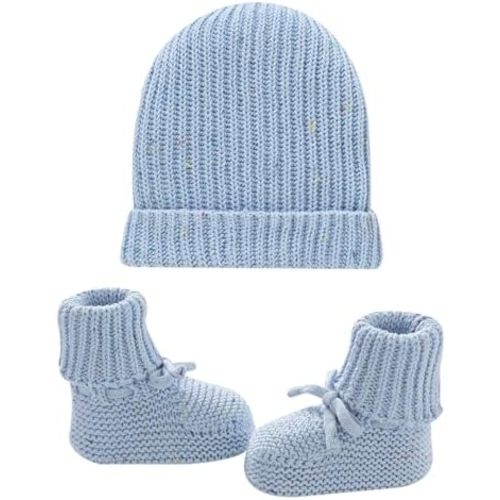 LAWKUL Baby Beanie and Booties 2-Piece Set Newborn Knit Hat Cotton Sock Shoes Warm Skull Cap for Infant Boy Girl