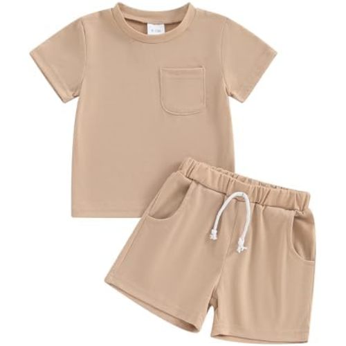Toddler Baby Boy Girl Summer Outfits Cotton Short Sleeve Solid T-shirt Top Casual Shorts Neutral Spring Clothes