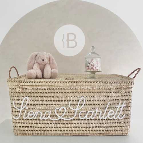 Personalized wicker storage trunk, storage chest to personalize in palm leaves, chest and toy basket