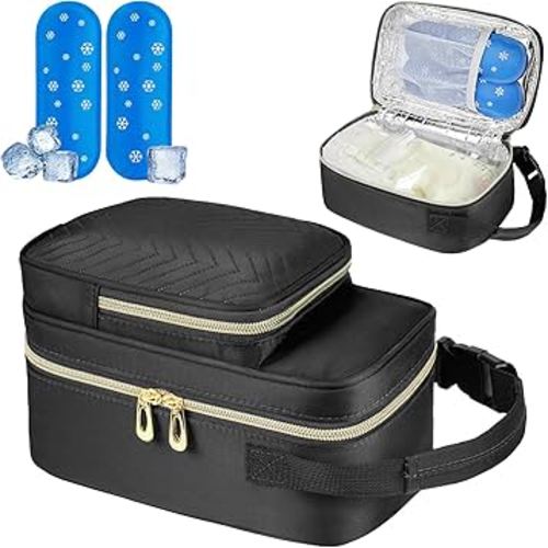 Breastmilk Cooler Travel bag with Ice Pack,Portable Breastmilk Cooler Bag with Buckle Handle,Insulated Breastmilk Storage Bag Cooler,Black