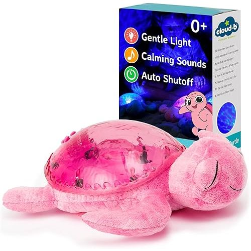 Cloud b Ocean Projector Nightlight with White Noise Soothing Sounds | Adjustable Settings and Auto-Shutoff | Tranquil Turtle - Pink