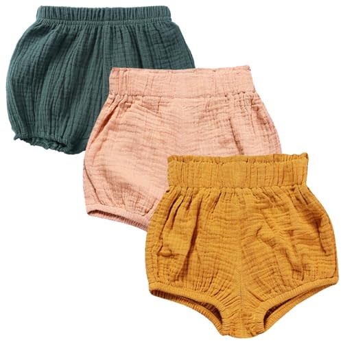 3PC Shorts Set Newborn Baby Girls Boys Pants Cotton Linen Blend Cute Floral Bloomers Triangle Shorts