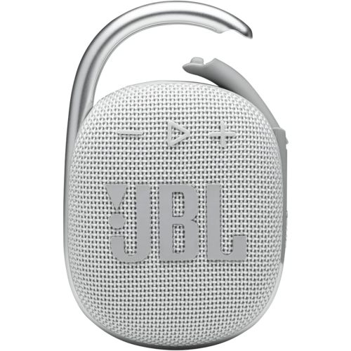 JBL Clip 4, White - Portable Bluetooth 5.1 Speaker - Up to 10 Hours of Play - Waterproof & Dust Resistant - Includes Noise & Echo-Canceling Speakerphone - Speakers
