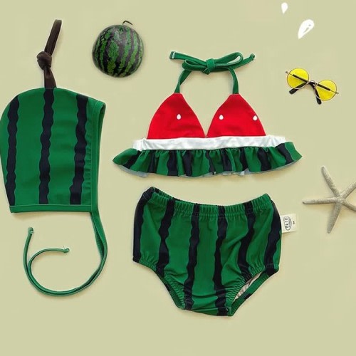 Baby Girl Watermelon 2-piece Swimsuit with Hat