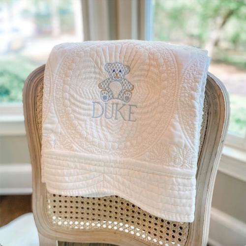 Monogrammed Heirloom Baby Quilt | Baby Gift Personalized | Baby Shower Gift | Personalized Baby Blanket | Monogrammed Bear Baby Blanket
