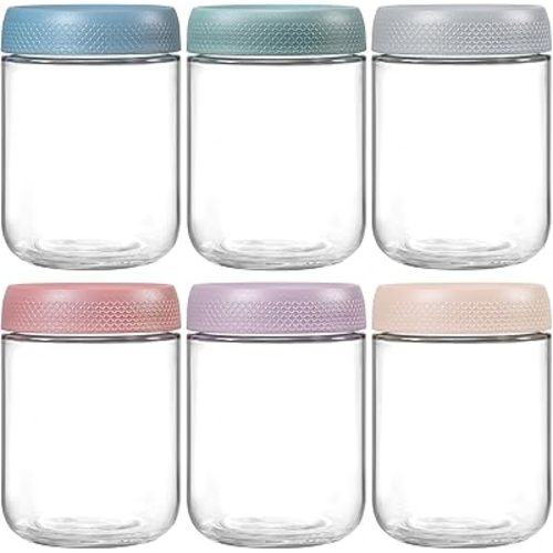 NETANY 6-pack 16 oz Overnight Oats Containers with Lids, Glass jars with Airtight Lids, Wide mouth Mason Salad jars, Glass Food Storage Containers for Snacks Yogurt Spice Sugar