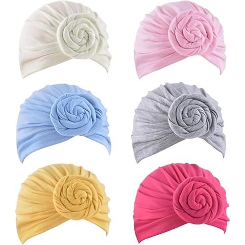 6 Pieces Baby Turban Hats Cotton Infant Knot Beanie Turbans for Newborn Girls Boys Soft Head Wrap Toddler Kids Cap