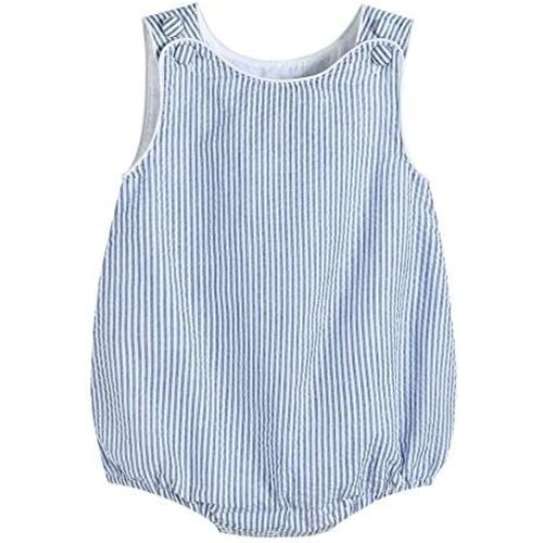 Lil Cactus Seersucker One-Piece Bubble Romper, Dark Blue Seersucker, 3-6 Months