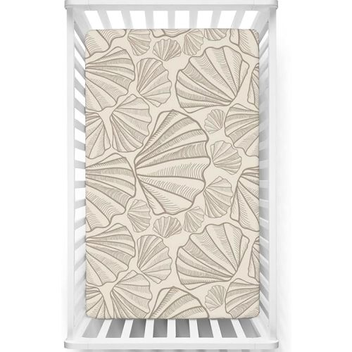 Seashells Themed Fitted Crib Sheet,Standard Crib Mattress Fitted Sheet Ultra Soft Material-Baby Sheet for Boys Girls,28“ x52“,Tan and Beige