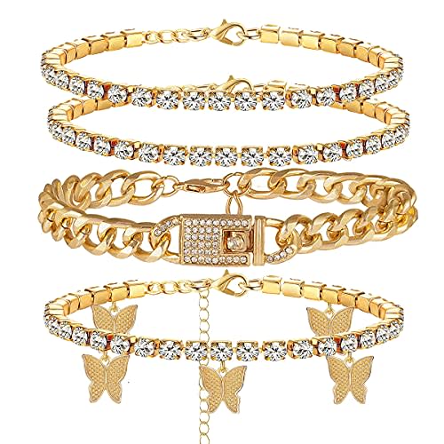 yfstyle Butterfly Ankle Bracelet for Women Rhinestone Anklets Bulk Adjustable Layered Beach Ankle Bracelet Braided Chain Anklet Charm Ankle Bracelet Jewerly Gift
