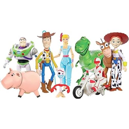 Mattel Disney and Pixar Toy Story Storytellers Figure Pack, 6 Figures & Vehicle, Woody Buzz Rex Forky Bo Peep Duke Caboom & Toy Motorcycle, Carnival Crew