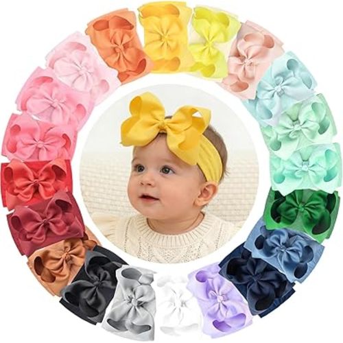 CÉLLOT 20 Colors Baby Bow Wide Turban Headbands Girls Big 5 inches Hair Bows Head Wraps Newborn Infants Toddlers Hairbands