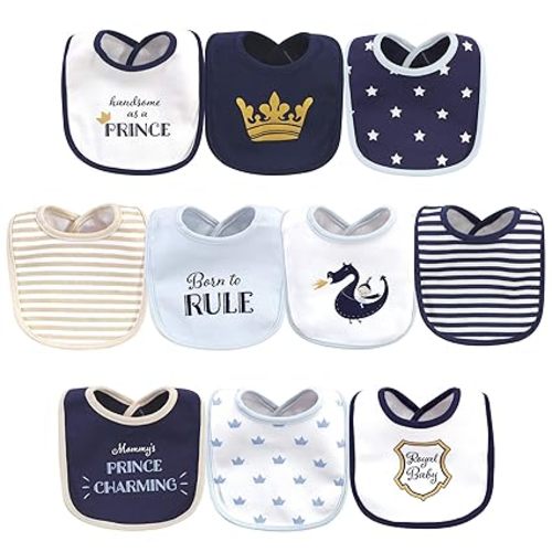 Hudson Baby Unisex Baby Cotton Bibs, Handsome As A Prince, One Size