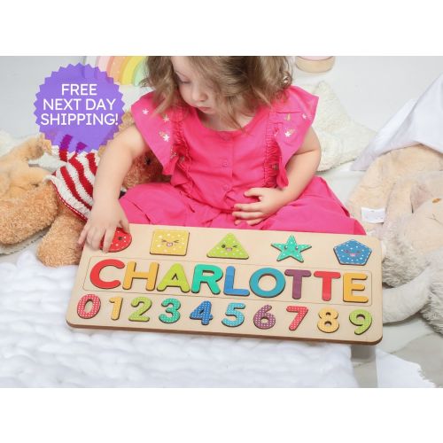 Custom Handmade Name Puzzle with Shapes, Personalized Birthday Gift for Kids, Christmas Gifts for Toddlers, Unique New Baby Gift, Wood Toy