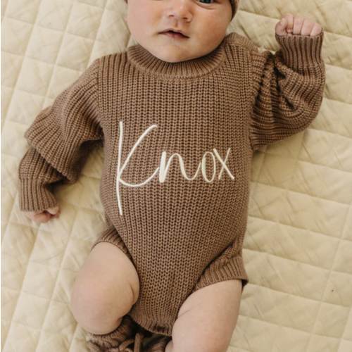 Chunky Knit Ribbed Romper in Cocoa