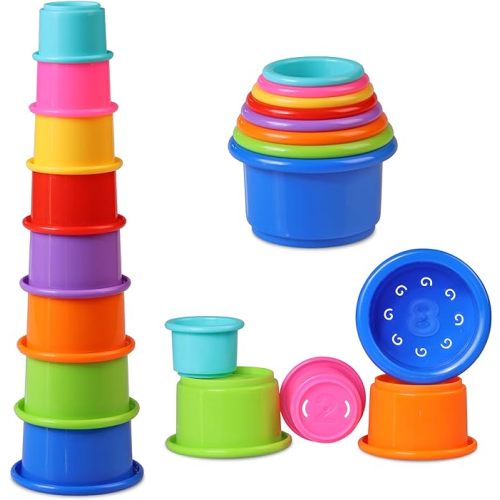 Tiny Tinker Stacking Cups Baby Toy Educational Cup Stacking Set 8-Pc Stackable Cups with Number Rainbow Nesting Cups for Babies 6-12 Months Stacking Cups for Toddlers 1-3 Perfect for Indoor/Outdoor
