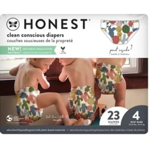 The Honest Company Cactus Cuties Style Clean Conscious Diapers, Size 4, Parabens Free, 23 Pack (Pack of 4)