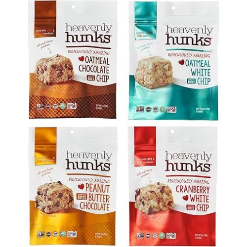 Heavenly Hunks Variety Gift Box - Oatmeal Chocolate Chip, Peanut Butter Chocolate, Cranberry White Chip & Oatmeal White Chip Cookies 4-Pack