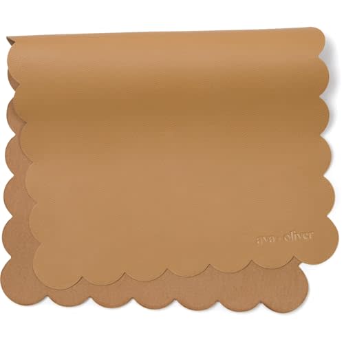 Ava + Oliver Vegan Leather Baby Changing Mat (16 X 30 in) - Multipurpose Wipeable and Portable Diaper Changing Mat - Foldable Travel Changing Mat (Tan Scallop)