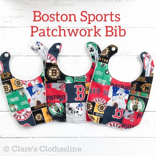 Boston Sports Baby Bib | Red Sox, Celtics, Bruins, Patriots Patchwork Bib | One of a Kind Bib | Boston Sports Fan Baby Gift | Ready to Ship