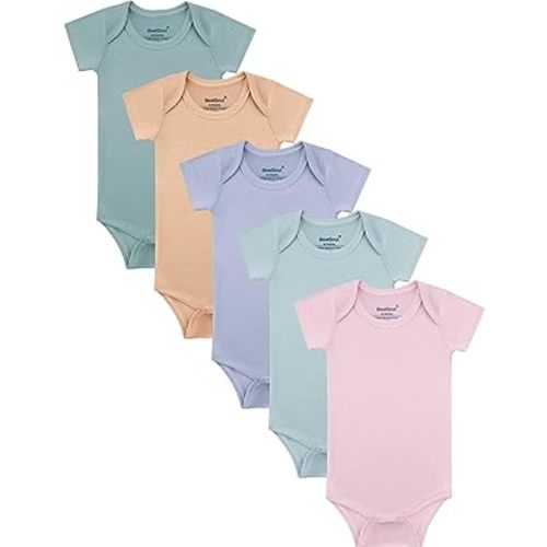 Baby Short Sleeve Solid Bodysuit Set - Rayon made from Bamboo - Newborn Infant Toddler Boy Girl - 5-Pack