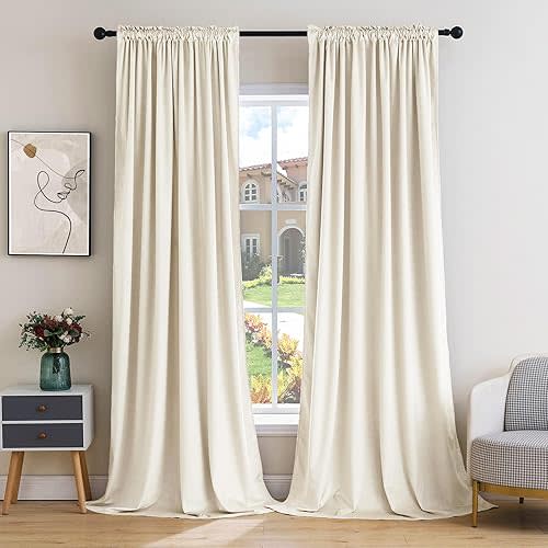 MIULEE Ivory Velvet Curtains Thermal Insulated Blackout Curtain Drapes for Bedroom Living Room Darkening 96 Inches Long Curtains Panels Rod Pocket Set of 2
