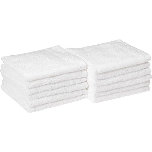 Amazon Basics - 12 Piece Quick-Dry Washcloth, 100% Cotton, White, 12" x 12"