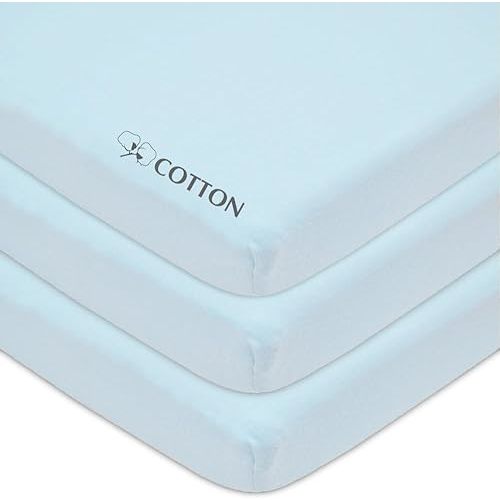 American Baby Company 3 Pack Fitted Mini Crib Sheet 24" x 38", Soft Breathable Neutral 100% Cotton Jersey Portable Sheet, Blue, for Boys and Girls, Fits Most Pack N Play Mattresses