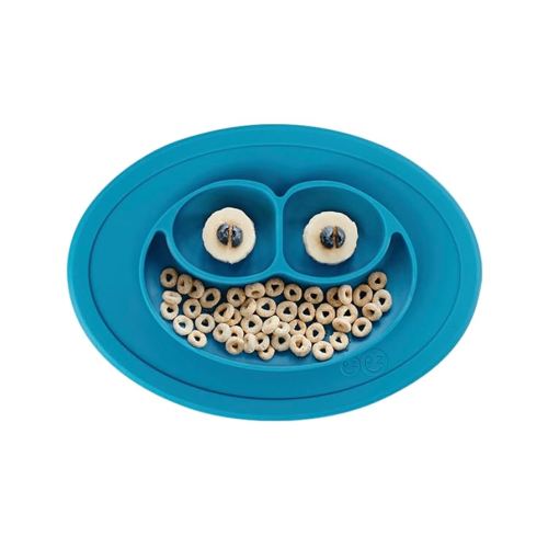 ezpz Mini Mat for 12 Months+ (Blue) - 100% Silicone Placemat + Plate with Suction for Infants + Toddlers - Supports Baby-Led Weaning - for Highchair, Dining Table and Travel