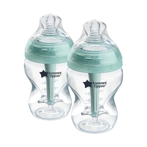 Tommee Tippee Advanced Anti-Colic Baby Bottles, 0m+, Pack of 2, 9oz Baby Bottles, with Slow Flow Breast-Like Nipple for Natural Latch, Self-Sterilizing and BPA Free, Baby Feeding Essentials