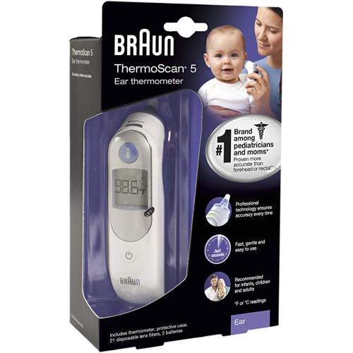 Braun Digital Ear Thermometer, ThermoScan 5 IRT6500, Ear Thermometer for Babies, Kids, Toddlers and Adults, Display is Digital and Accurate, Thermometer for Precise Fever Tracking at Home