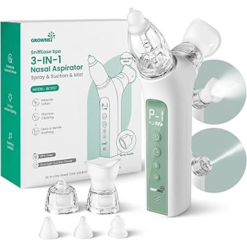 GROWNSY 3-in-1 Baby Nasal Aspirator – Spray, Suction & Mist, Green