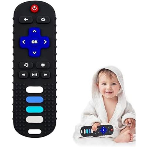 Silicone Baby Teething Toys,TV Remote Control Shape Teething Toys,Remote Teether for Babies 3-24 Months,BPA Free (R-Black)