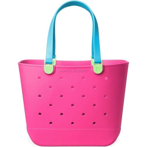 Simple Modern Extra-Large Beach Bag | Waterproof Getaway Rubber Tote with Zipper Pocket for Travel, Pool, Boat, Groceries, Sports | 80s Mix