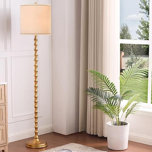 LED Floor Lamp 3-Way Dimmable Farmhouse Standing Lamp Heavy Base Floor Lamp with White Linen Lampshade Tall Pole Reading Lamp Corner Light for Living Room Bedroom Study Room (Black)