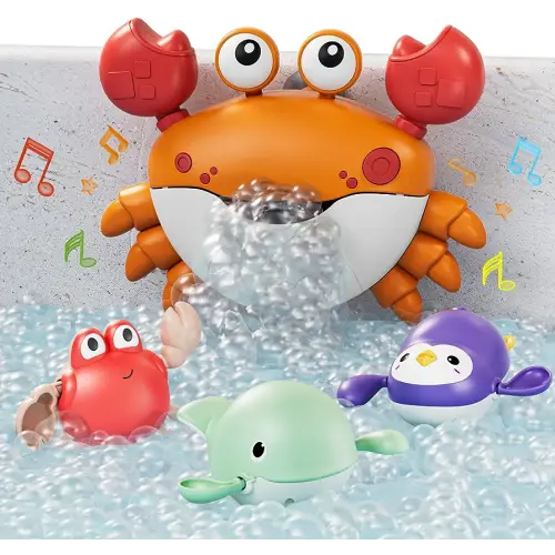 TUMAMA Baby Bath Toy,Bath Bubble Maker Machine with Music,3 Bathtub Wind-Up Toys,Crab Shower Water Toy for Toddlers Kids Boys Grils (Orange)