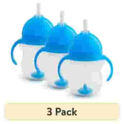 (3 pack) Munchkin® Any Angle™ Weighted Flexi-Straw Trainer Sippy Cup with Click Lock™ Lid, 7 oz, Blue, Unisex