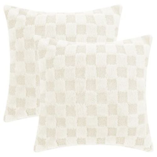 Unique Bargains Decorative Faux Fur Soft Cozy Plush Plaid Decorative Throw Pillow Covers 2 Pcs