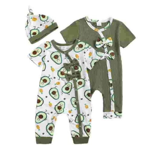 Actgleam Newborn Baby Romper With Hat Snap Short Sleeve Baby Jumpsuit,0-3Months,2 pack