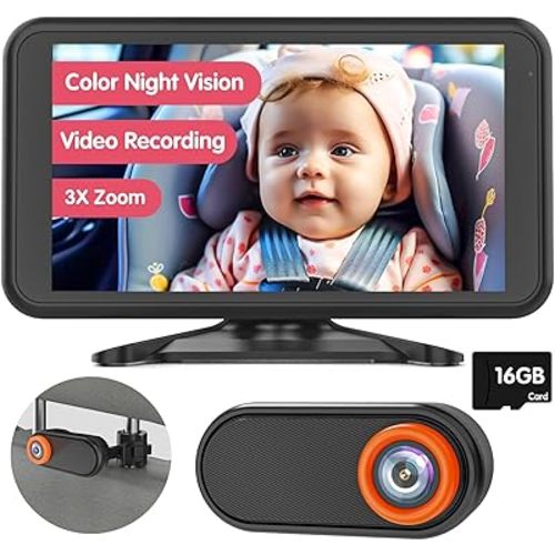 Baby Car Camera Night Vision 5.2'' Car Camera for Baby with Video Recording Function TF Card 3X Zoom 1080P Car Baby Camera 360° Rotation for Rear Facing Seat Wired (BM3)