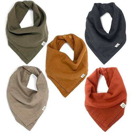 Kishu Baby Indi GOTS Organic Muslin Baby Bandana Bibs for Boys and Girls, 4-Way Reversible Drool Bib Set