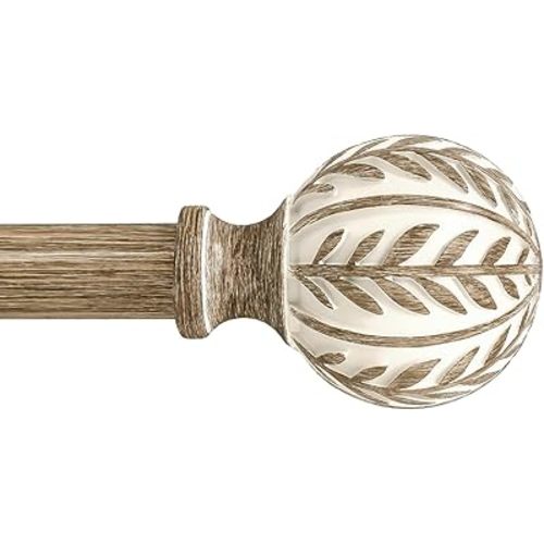 Boho Wood Curtain Rods for Windows 48 to 84 inch,1" Adjustable Heavy Duty Window Curtain Rod with Imitation Wood Grain Finials,Rustic Decorative Drapery Rods Set,Size:36-88'',Weathered Wood
