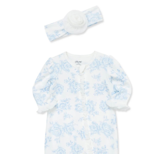 Blue Roses 2-Way-Zip Footed One-Piece And Headband