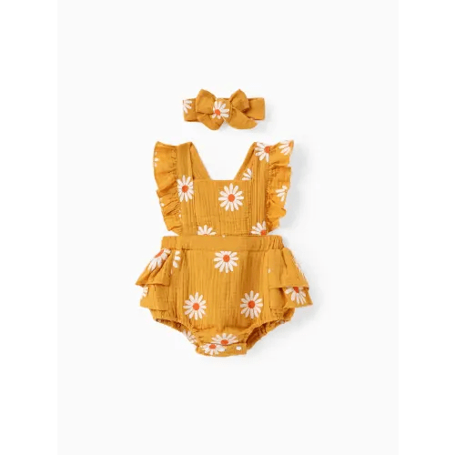 100% Cotton 2pcs Daisy Print Crepe Fabric Baby Romper Set Only $16.99 PatPat US Mobile