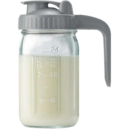 Breast Milk Pitcher 32oz Leak Proof Glass Breast Milk Storage Bottle with Lid & Spout, Wide Mouth Mason Jar for Liquids, Ice Tea, Juices, Breastmilk