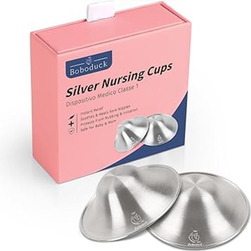 Boboduck Nipple Shields for Nursing Newborn - Trilaminate 999 Silver Nursing Cups Soothe Your Nursing Nipple, Newborn Essentials Nipple Pads, Nipple Covers Protector for Breastfeeding (Large Size)